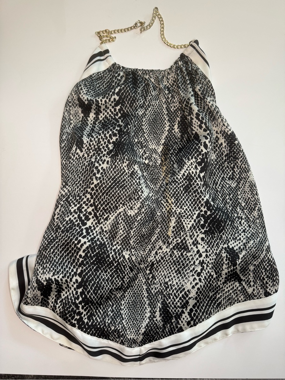 Express Black & White Snake-Print Halter Backless top with Chain Strap